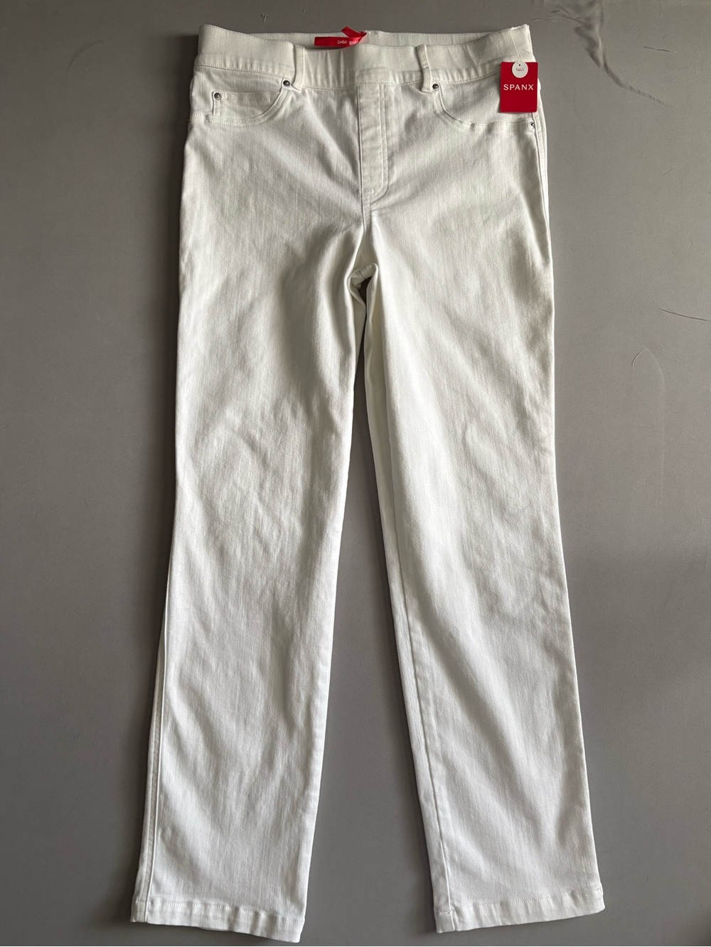 Spanx Jean White Denim Stretch Pull-On Shaping, Size LT NWT Straight Leg